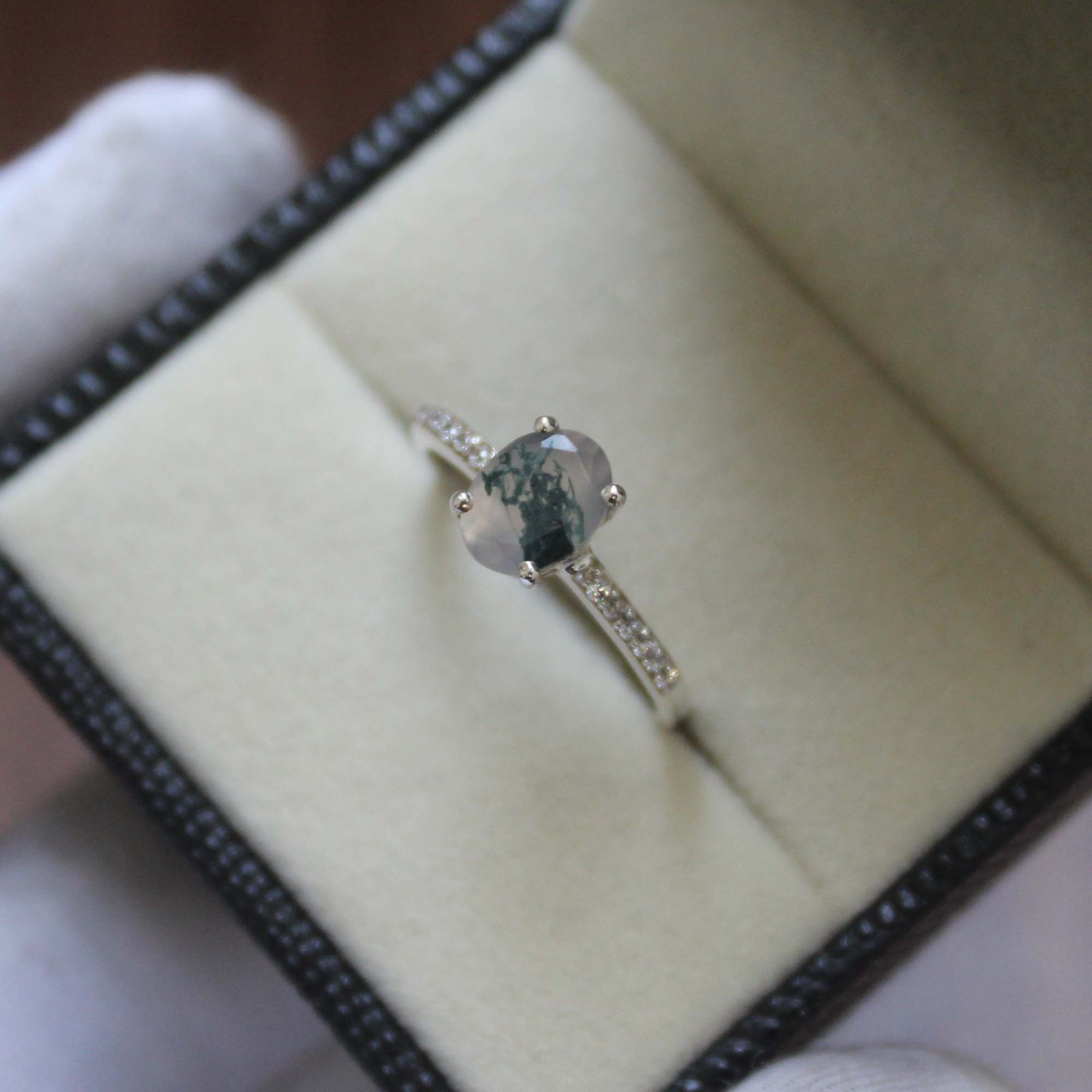 Natural Moss Agate Ring Oval Cut 925 Sterling Silver Handmade Genuine jewelry