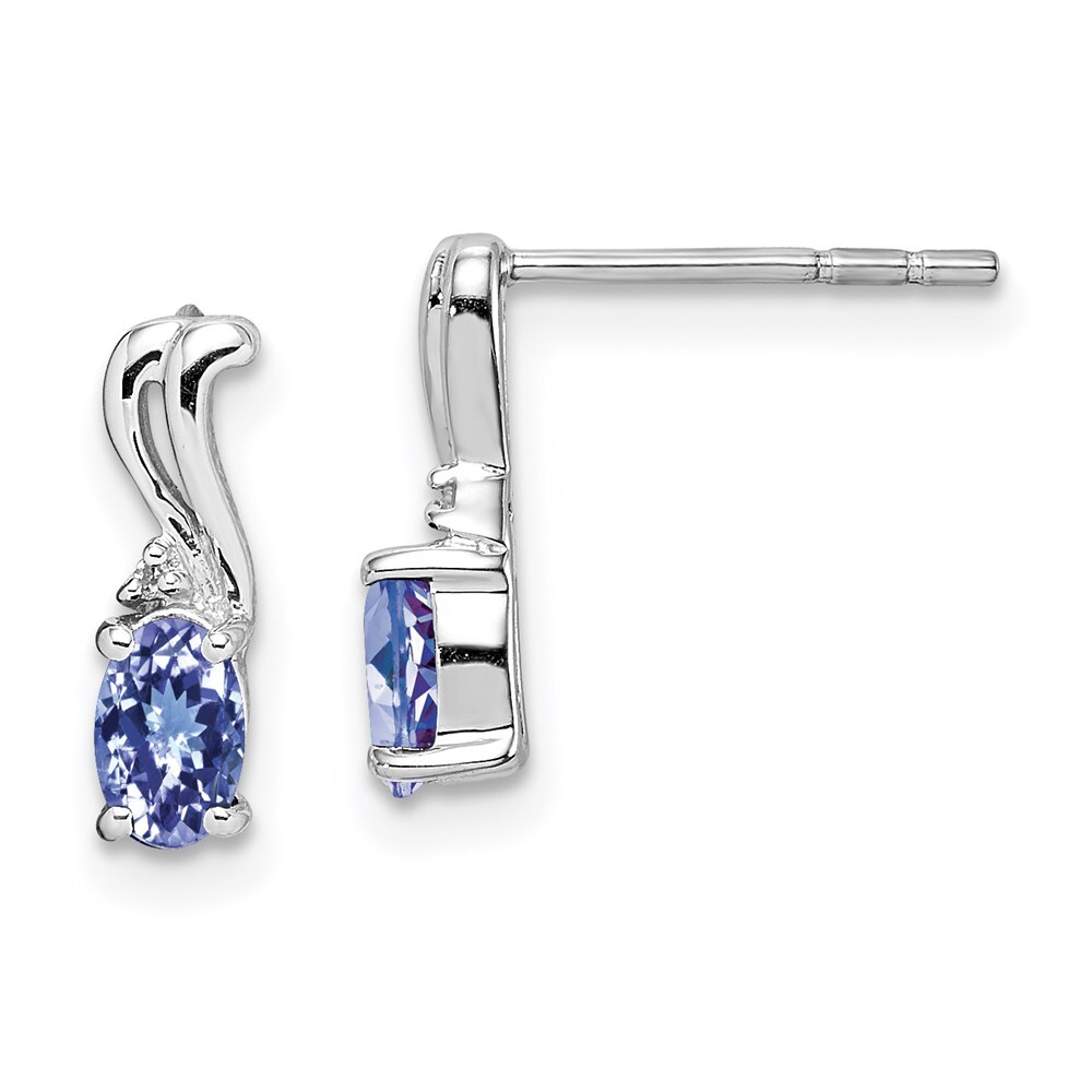 10mm Sterling Silver Rhodium-plated Diamond & Tanzanite Oval Post Earrings