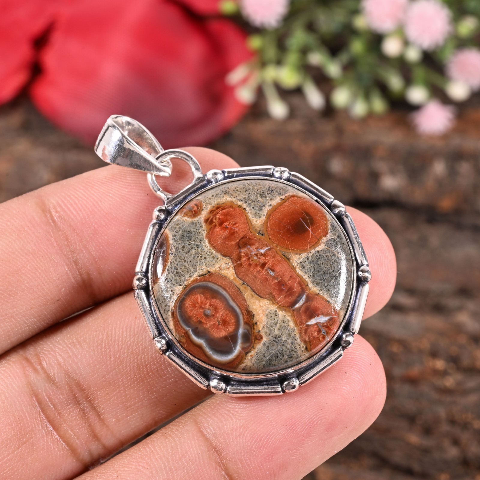 Natural Peanut Obsidian Gemstone Pendant Sterling Silver Jewelry 27X8 MM B-725