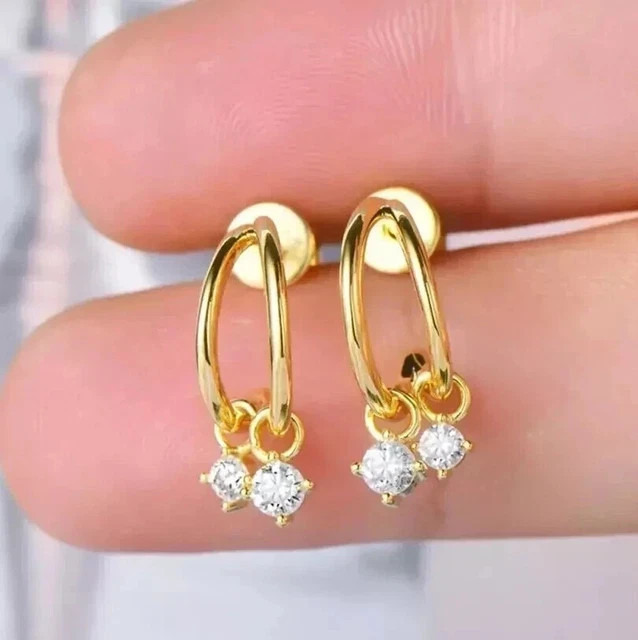 1.50Ct Round Cut Lab-Created Diamond Drop/Dangle Earrings 14k Yellow Gold Plated