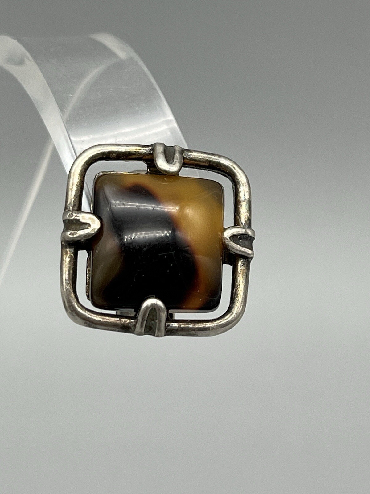 925 sterling silver earrings Acrylic Tortoiseshell 3/4” Square Clip Back