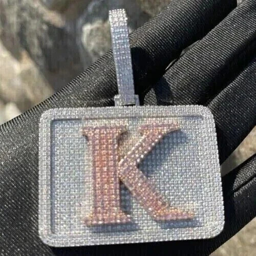 4.00Ct Lab Created Diamond Round Customized Letter K Men’s 14K White Gold Plated