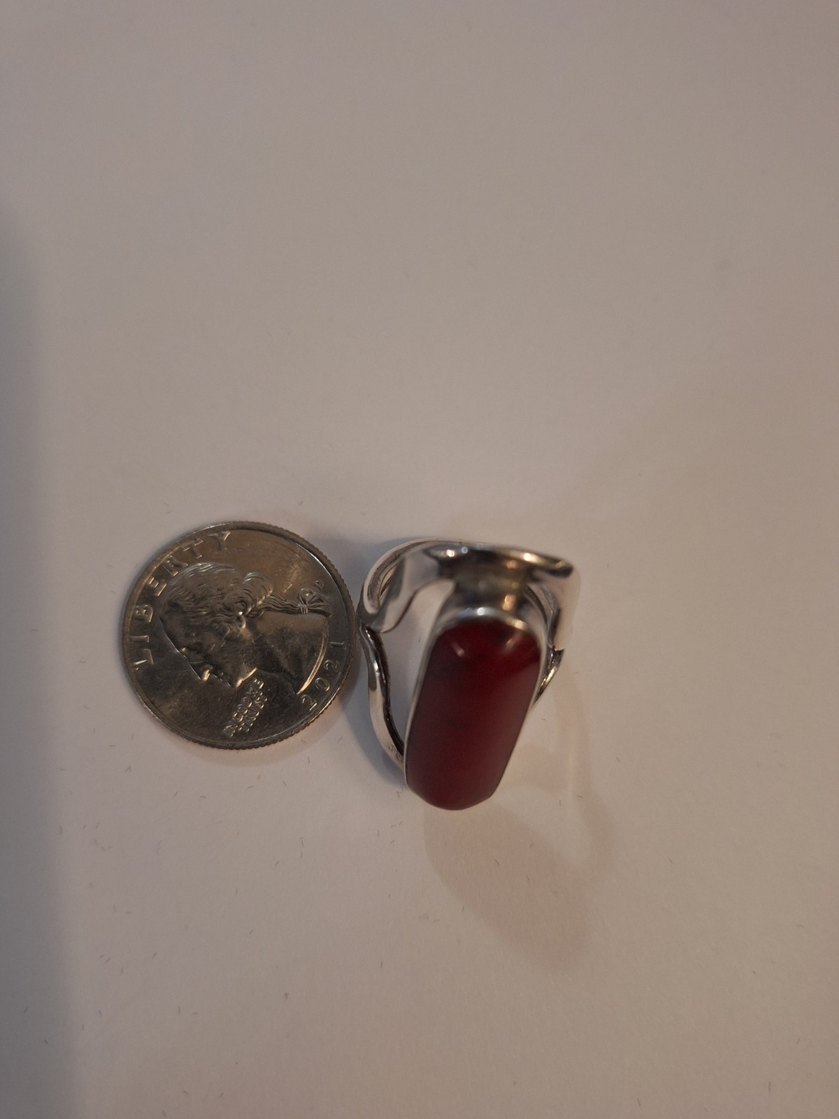 Silver Ring Red Coral Oval Bezel Setting Band Size 7 6mm 2x1cm Stone