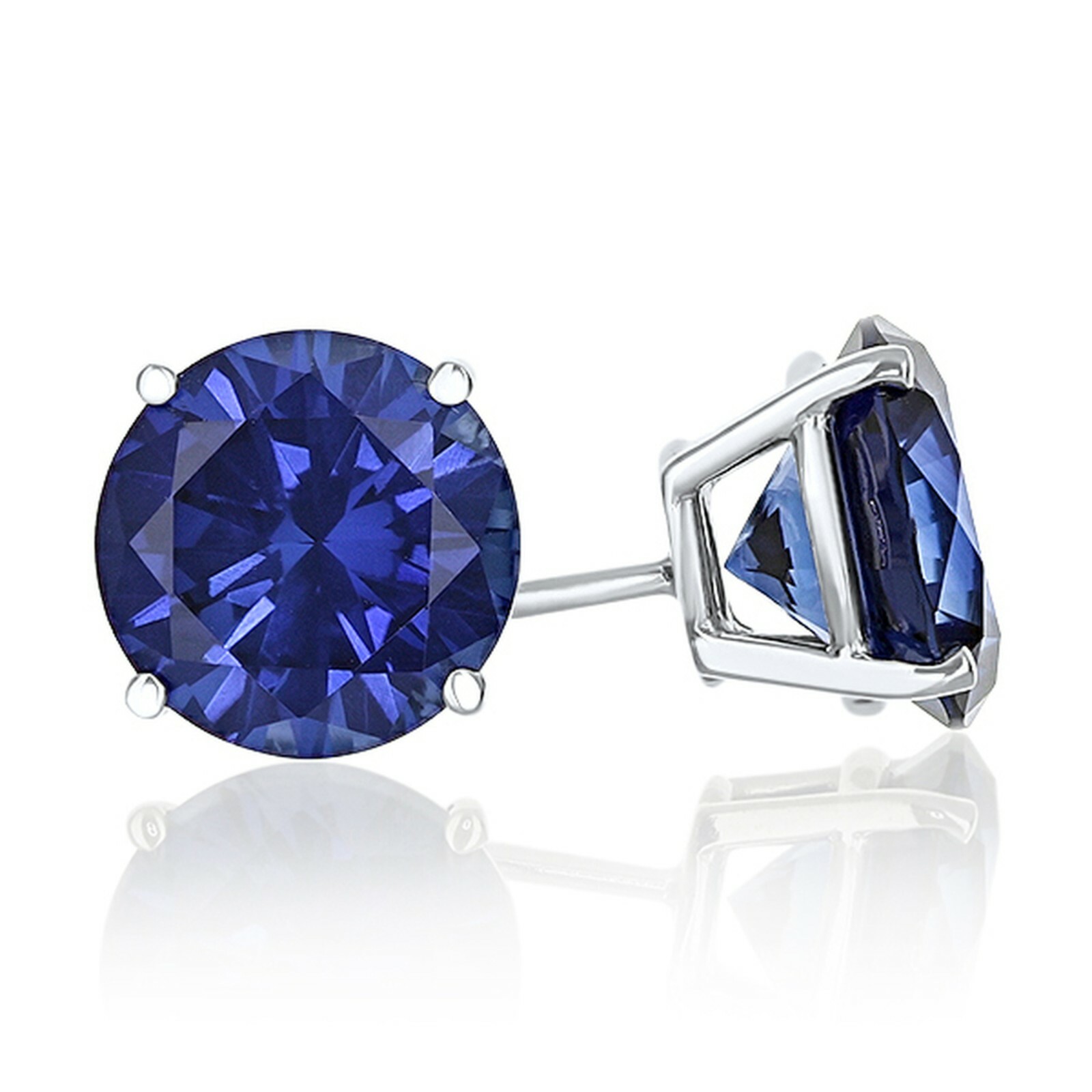 3 mm Genuine Sapphire Round Basket Set Stud Earrings in Solid Sterling Silver