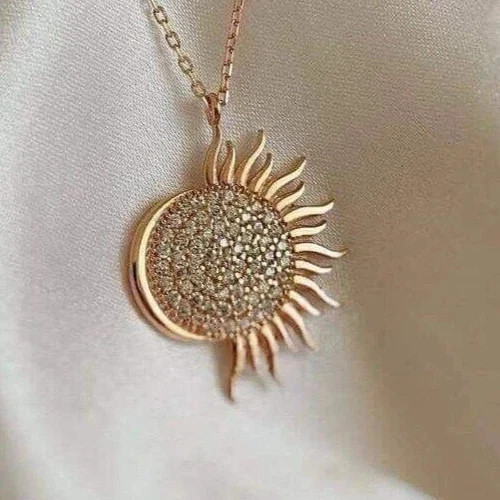 2 Ct Round Cut Real Moissanite 14k Yellow Gold Plated Women’s Sun & Moon Pendant