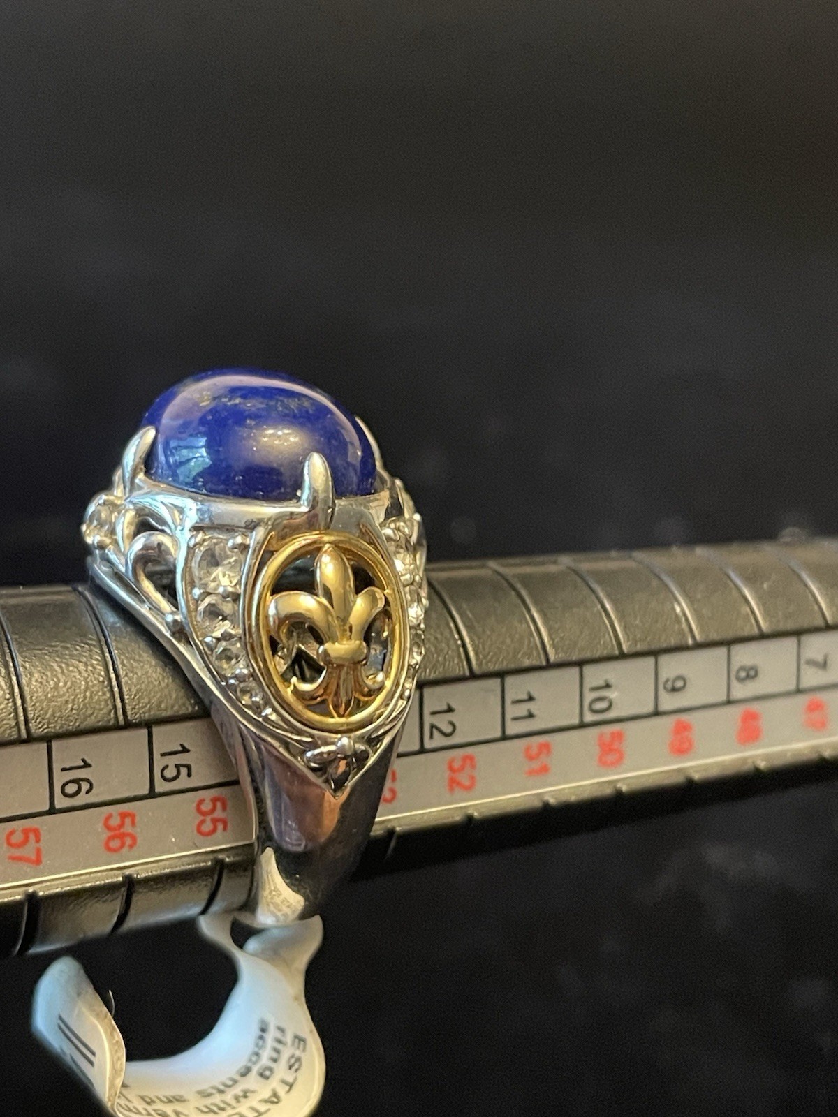 MULTICOLORED 925 STERLING SILVER LAPIS LAZULI & TOPAZ FLEUR DE LIS RING SKY