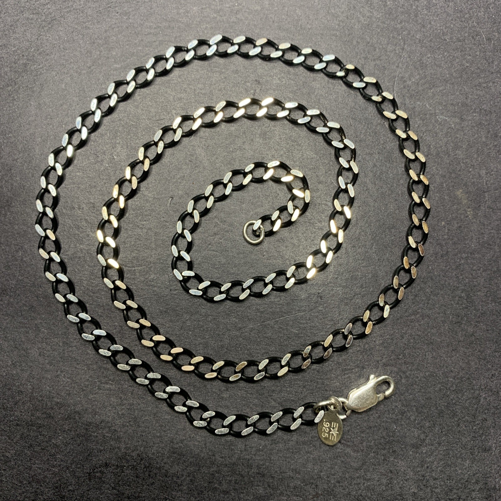 STERLING SILVER 925 Necklace O50 Black Military Curb Chain Unique Quality 20”