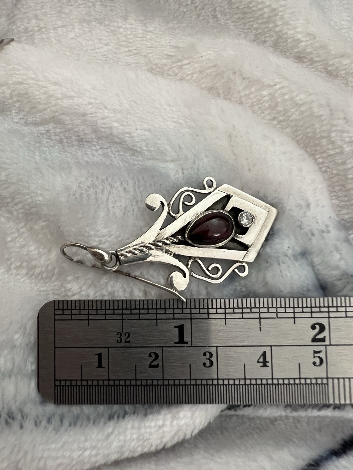 Substantial Garnet Sterling Silver Earrings 10.3gms Art-Deco / Bohemian Theme