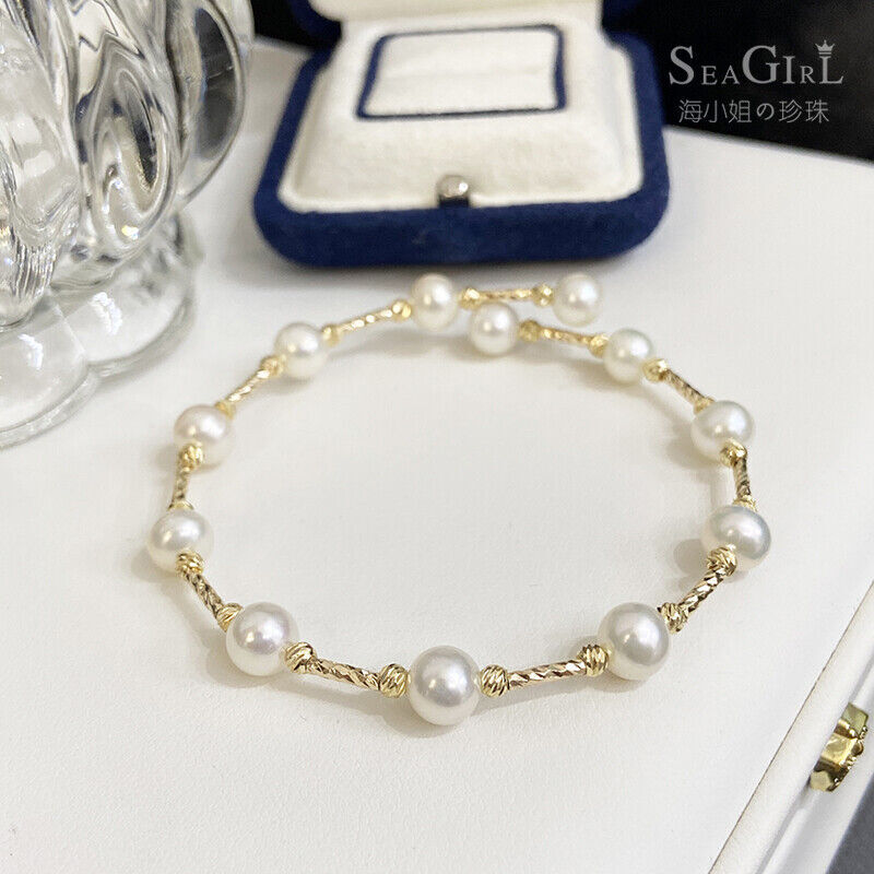 Beautiful 7-8MM AAA akoya real natural White round pearl Bracelet 7.5-8″