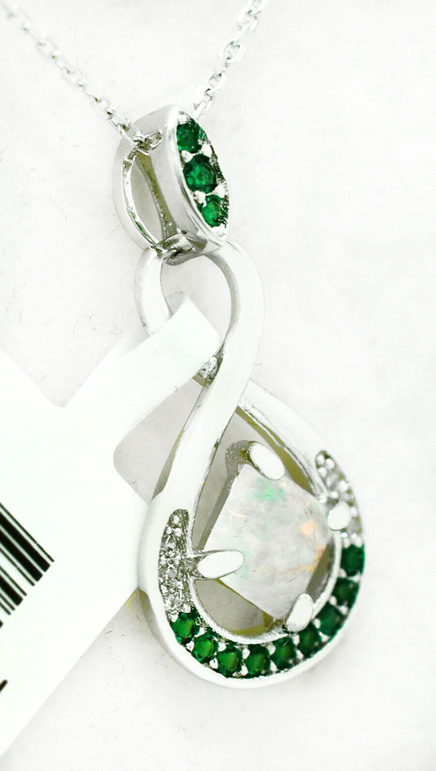 GENUINE 0.53 Cts OPAL & EMERALD PENDANT NECKLACE 925 Silver – NEW WITH TAG