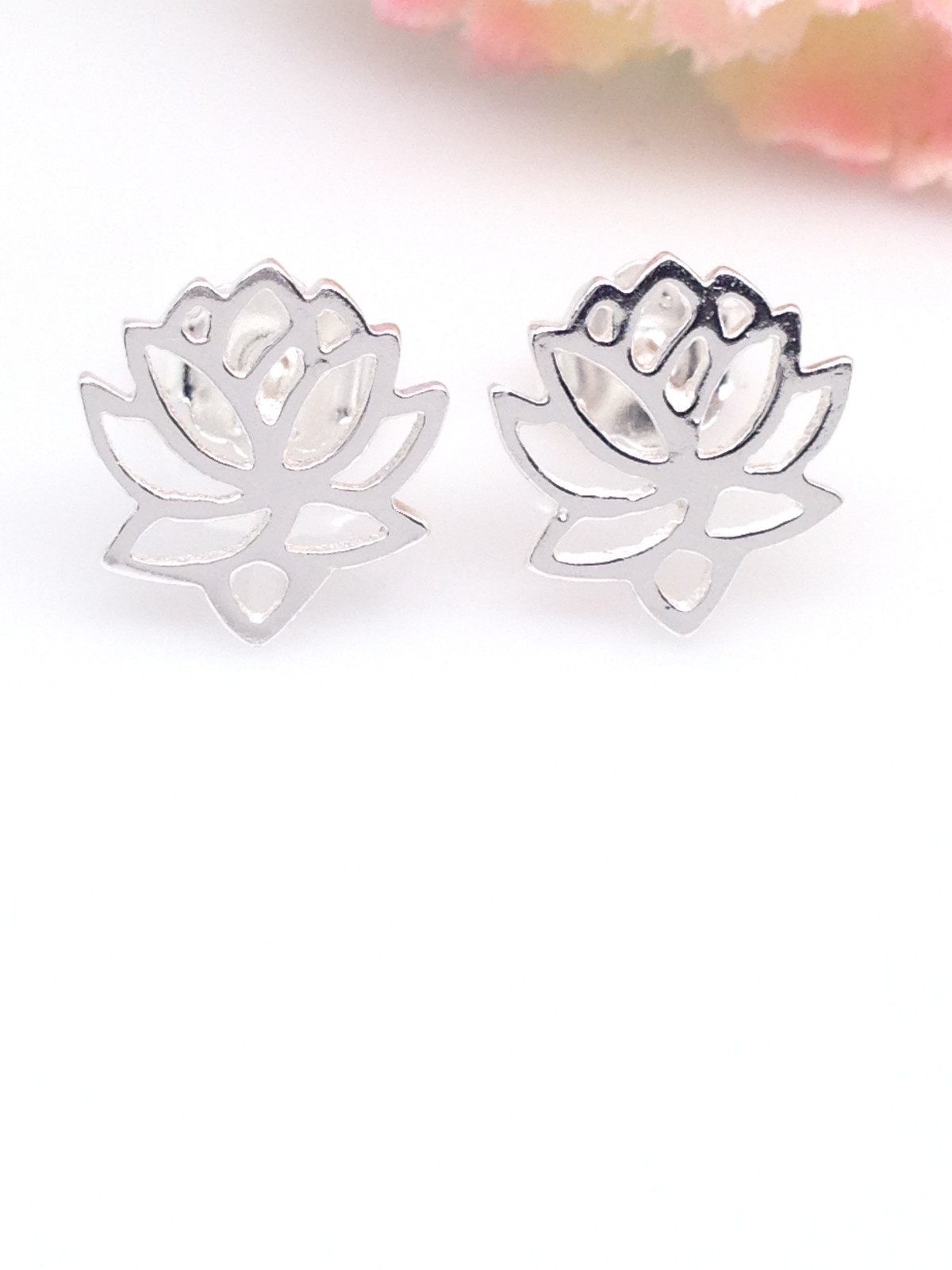 925 Sterling Silver Lotus Flower Stud Earrings Womens Girls 9mm(0.35″)