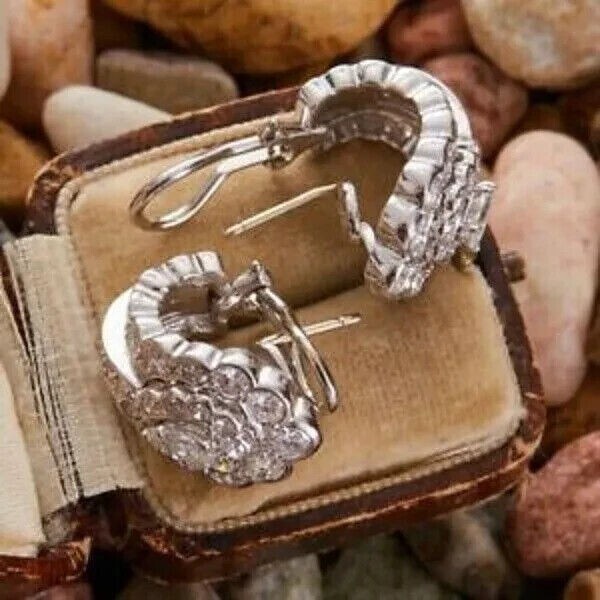 4Ct Round Lab-Created Diamond Huggie Hoop Earrings 14K White Gold Plated