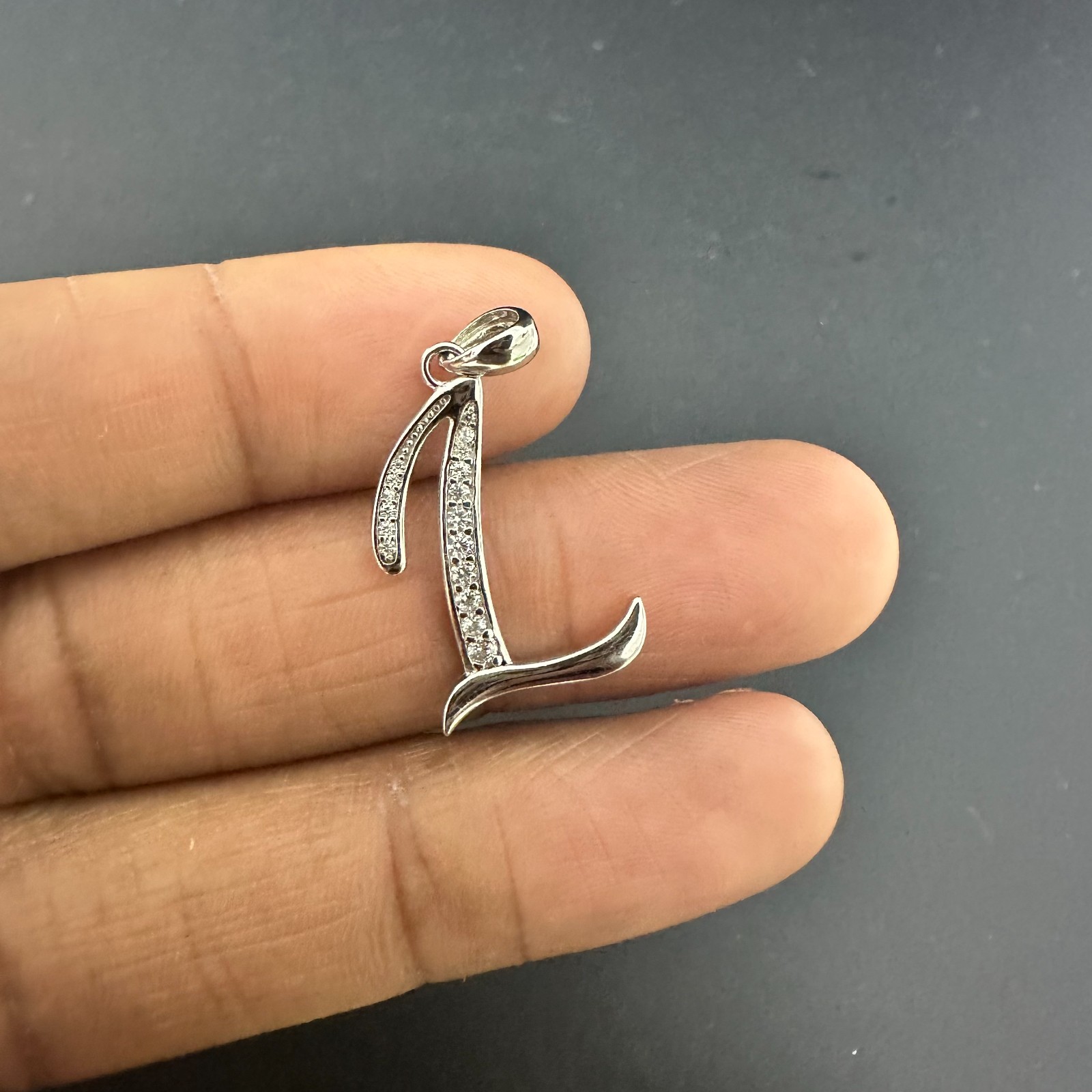 Sterling Silver Initial L Pendant Crystal Accents Signed IBB CN 1 Inch