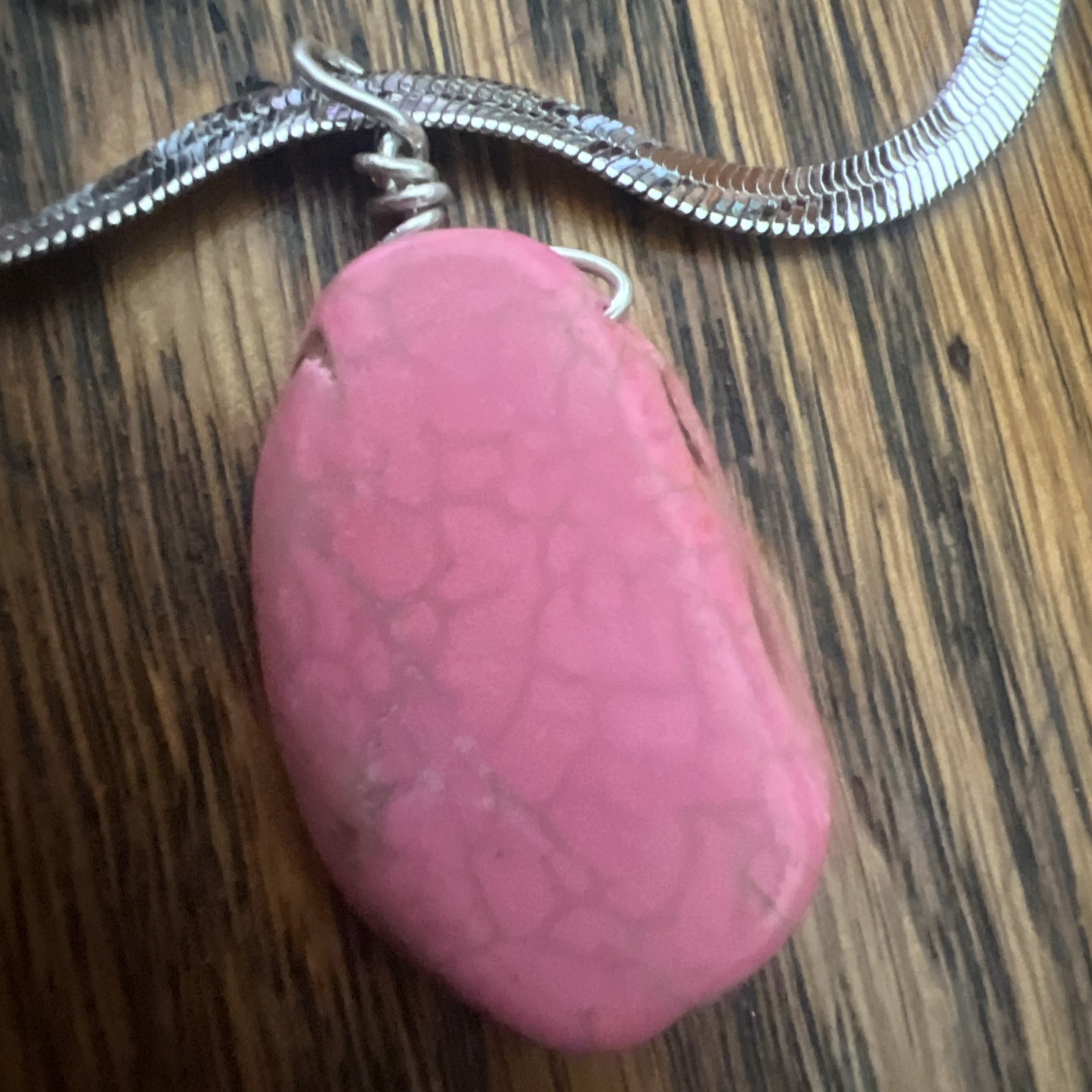 Howlite Pink Turquoise Necklace Sterling Silver 925 Pendant Snake Chain OOAK New