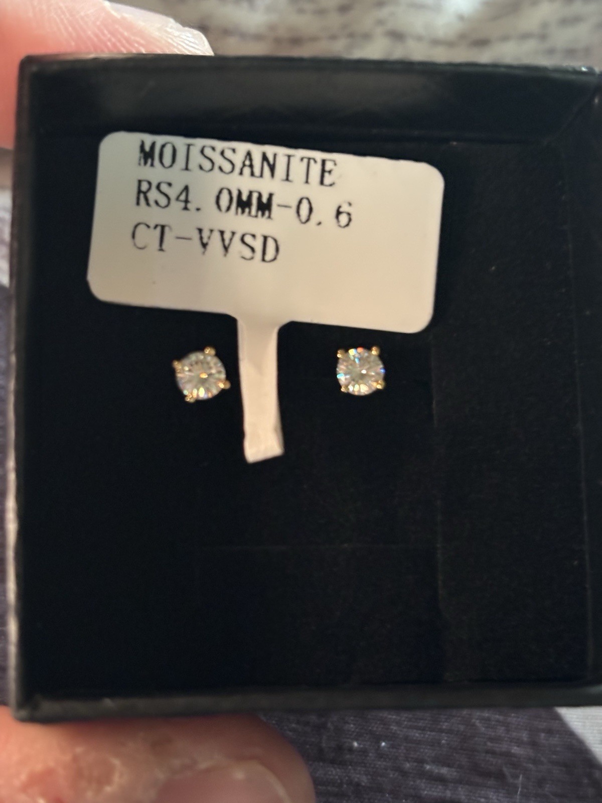 Yellow Gold Moissanite Stud Earrings Round Prong Set Butterfly Closure Lobe