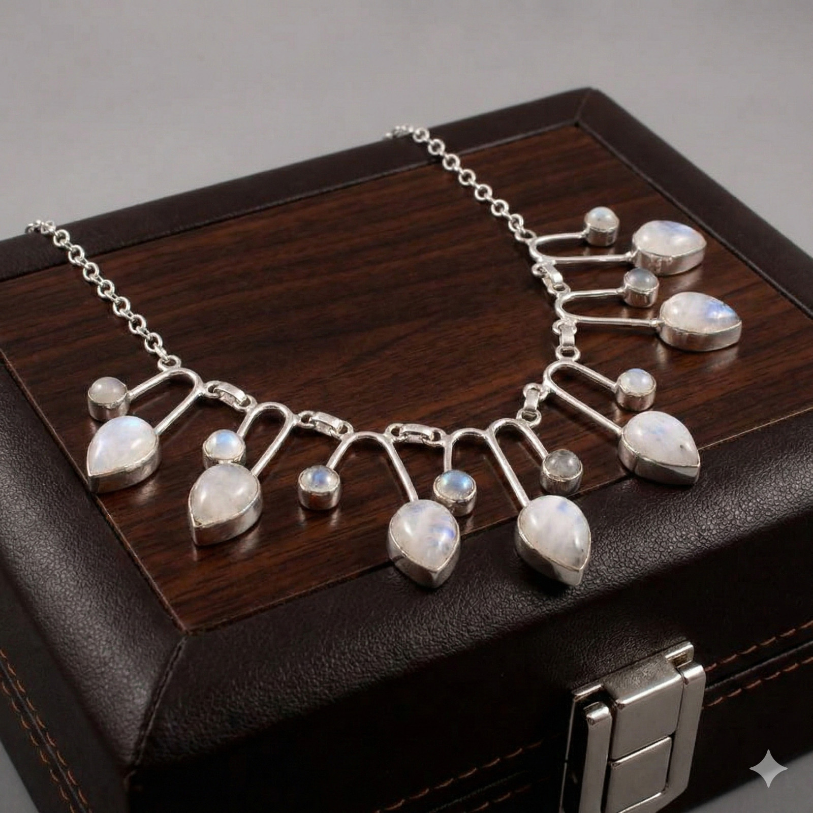 Rainbow Moonstone Gemstone Handmade 925 Sterling Silver Jewelry Necklace 18″