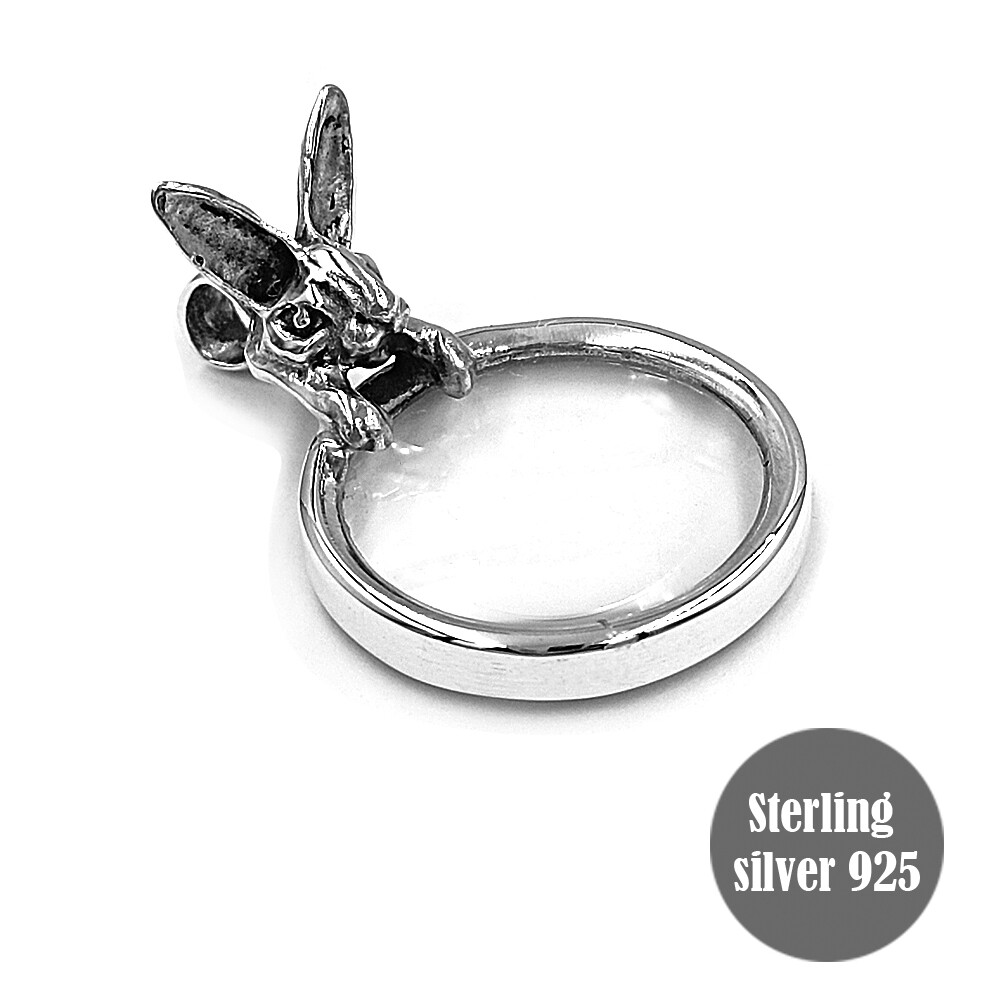 Rabbit Magnifying Glass Loop Pendant Real Sterling Silver 925 Collectible Gifts