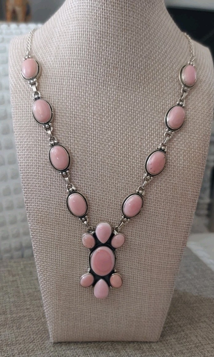 New HUGE Sterling Silver & Natural Pink Conch Necklace