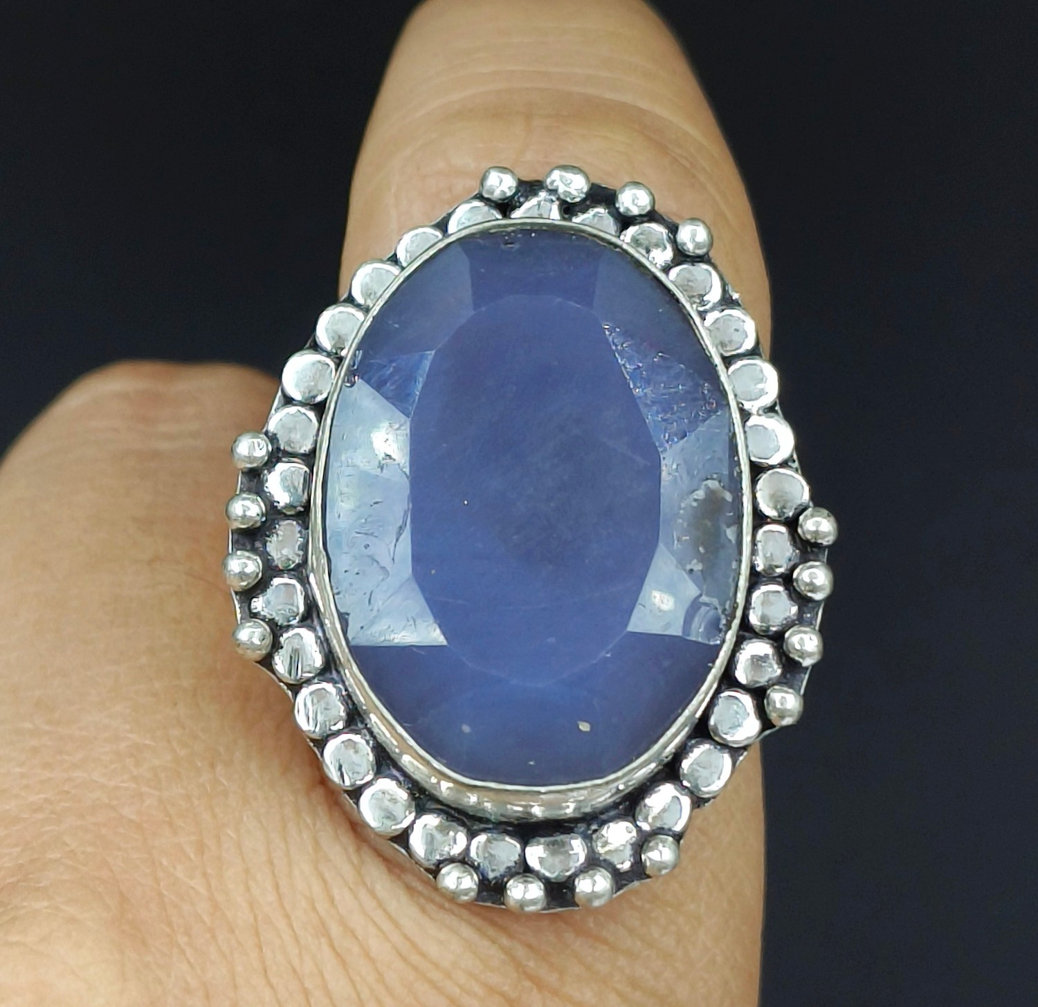 925 Sterling Silver Handmade Jewelry Blue Lace Agate Gemstone Ring Size- 9 US