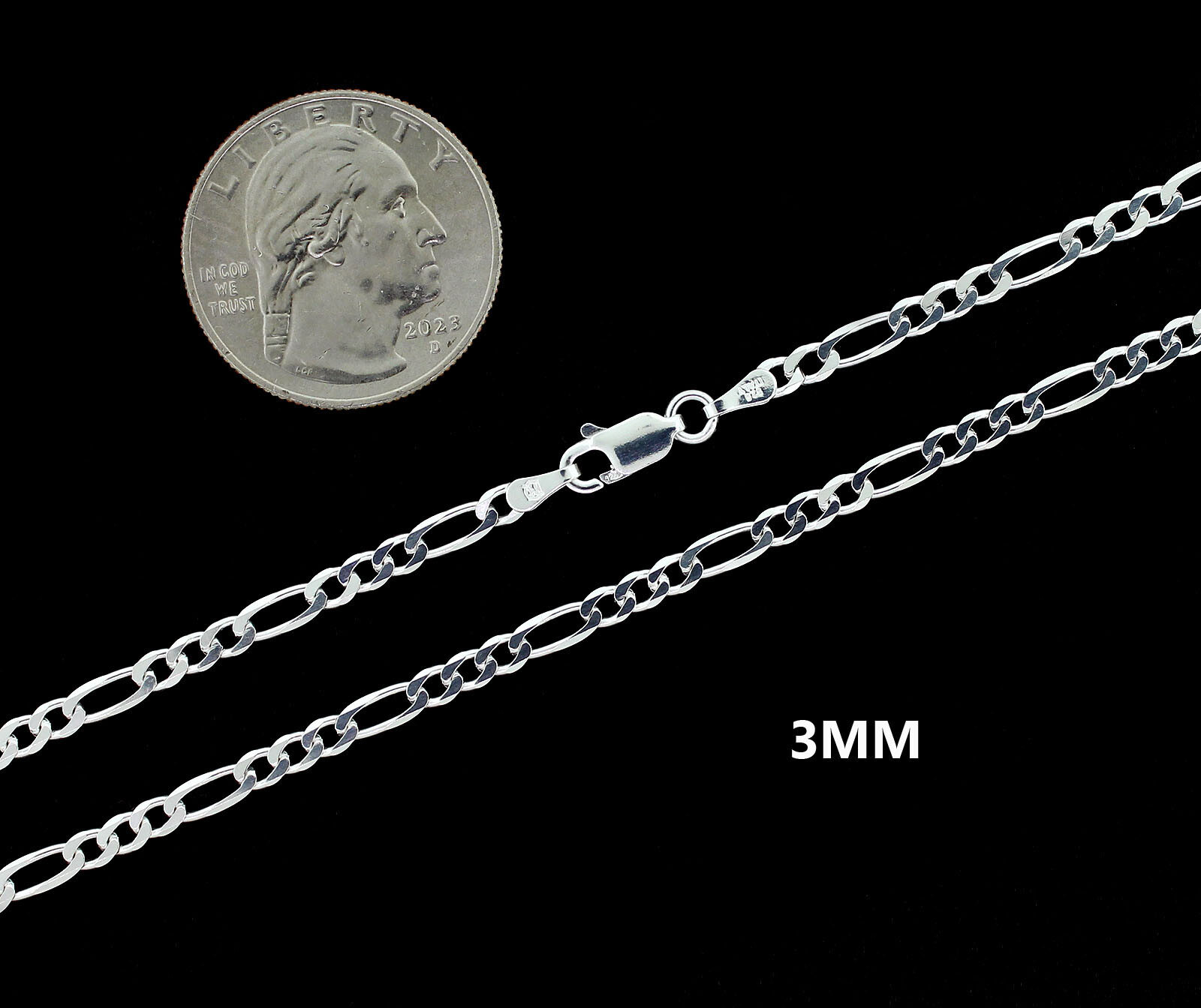Real 925 SOLID Sterling Silver 2.5MM-9MM FIGARO LINK Chain Bracelet ITALY