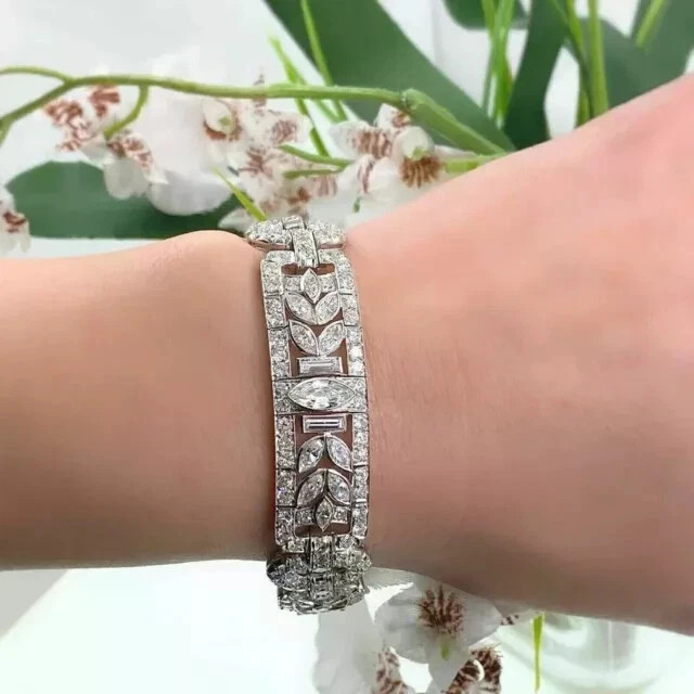 12Ct Marquise Cut Lab-Created Diamond Bracelet 14k White Gold Plated 7.5″