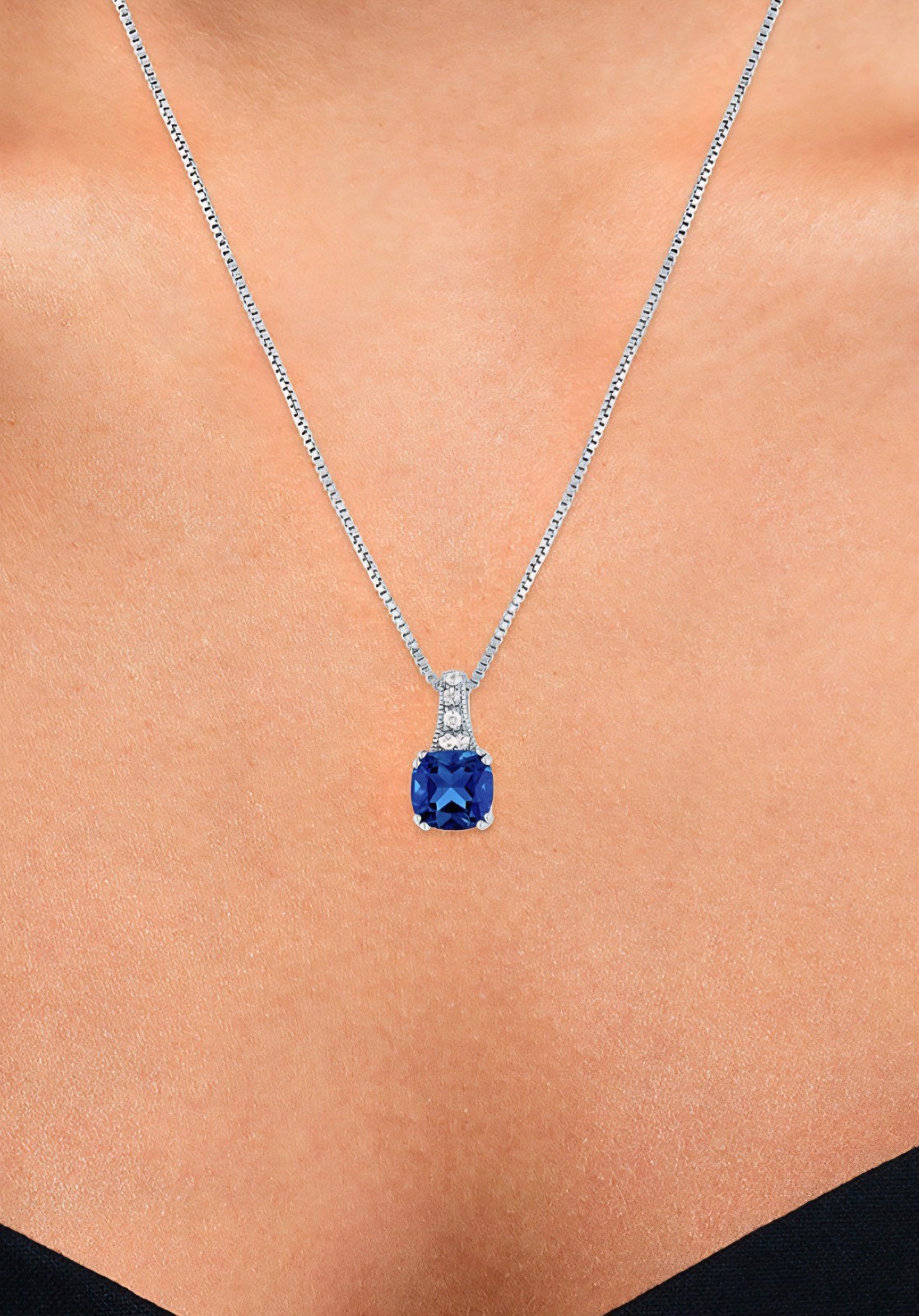 Cushion-cut Lab-Grown Gemstone and 5 Lab-Grown Sapphire Stones On 925 Silver