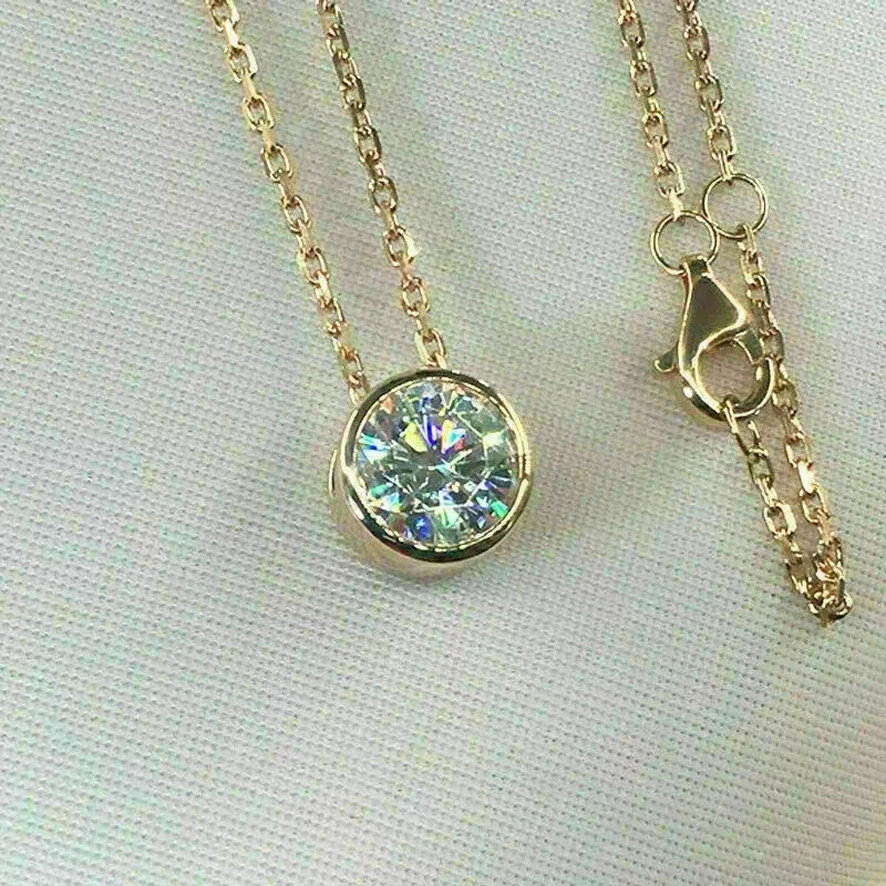 Women’s 2Ct Round Cut D/VVS1 Diamond Solitaire Pendant 14K Yellow Gold Finish