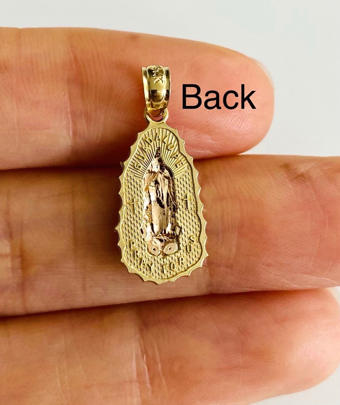 14K Solid Gold Virgin Guadalupe 22mm/0.8″ Pendant, 14k Gold Virgin Mary- PT1084