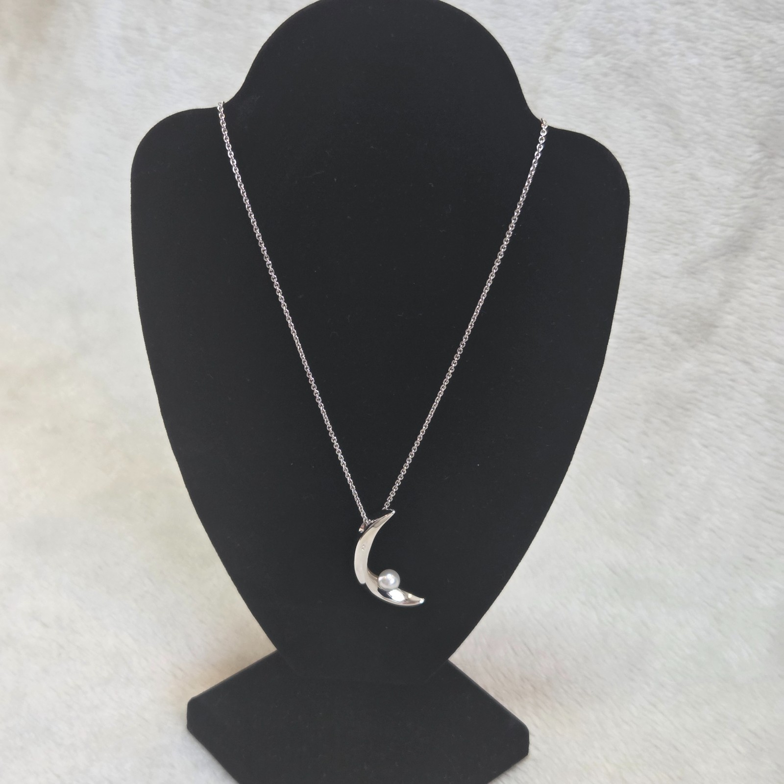 MIKIMOTO Pearl Necklace Silver Moon Pendant Pearl Sterling Silver Women Japan