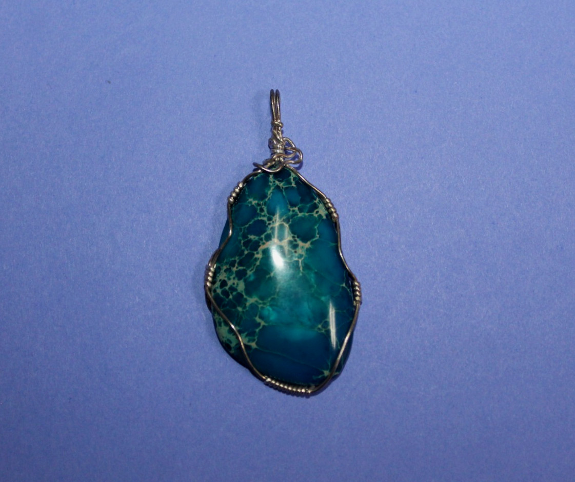 Sterling Silver Wire Wrap Kingsman Blue Turquoise Drop Pendant [036GCM]