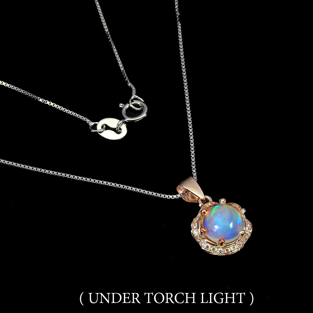 925 Sterling Silver Round Fire Opal 7mm Simulated Cz Necklace 18 Inches