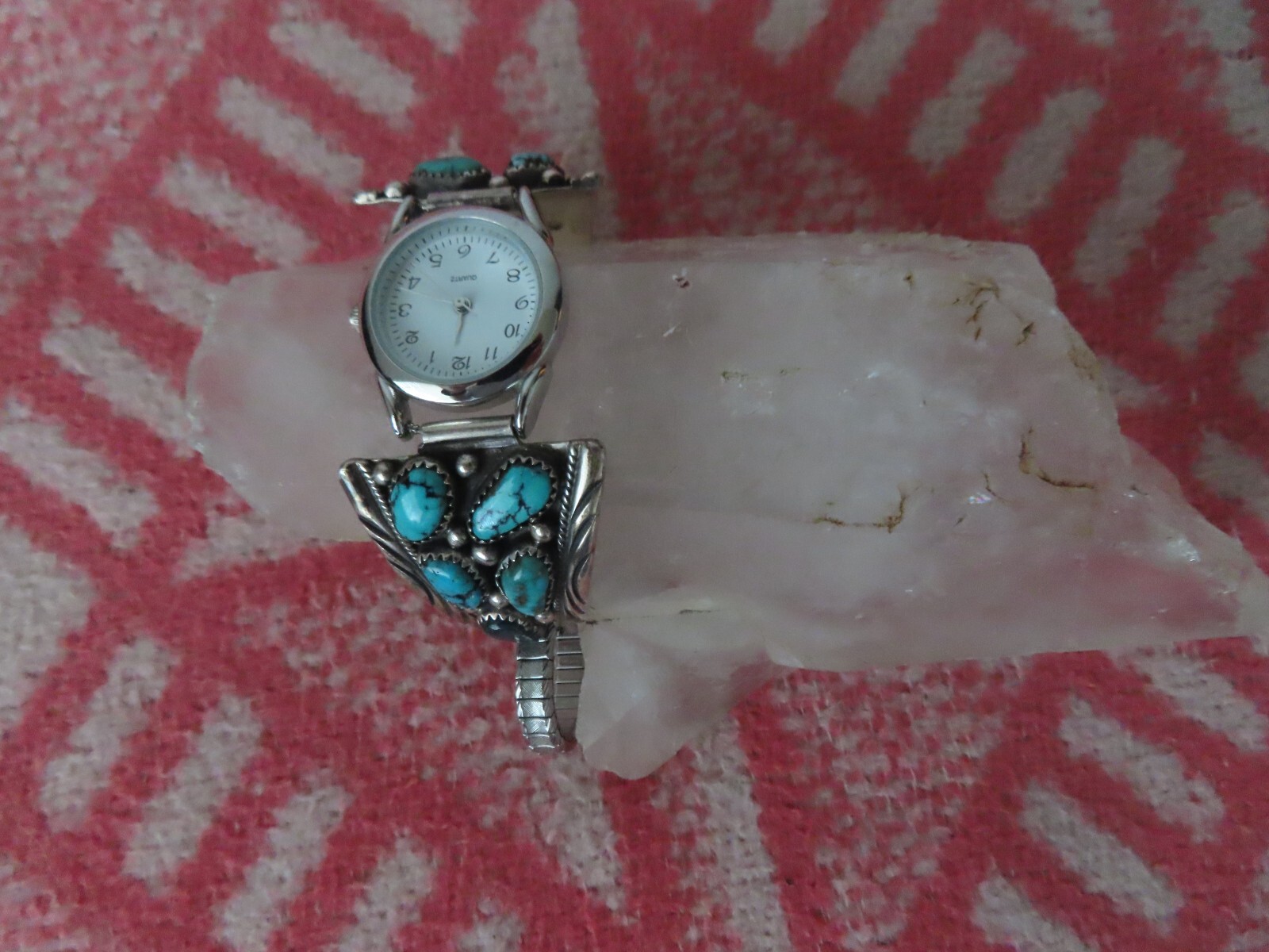 925 Sterling Silver L. Bahe Turquoise Silver Analog Watch