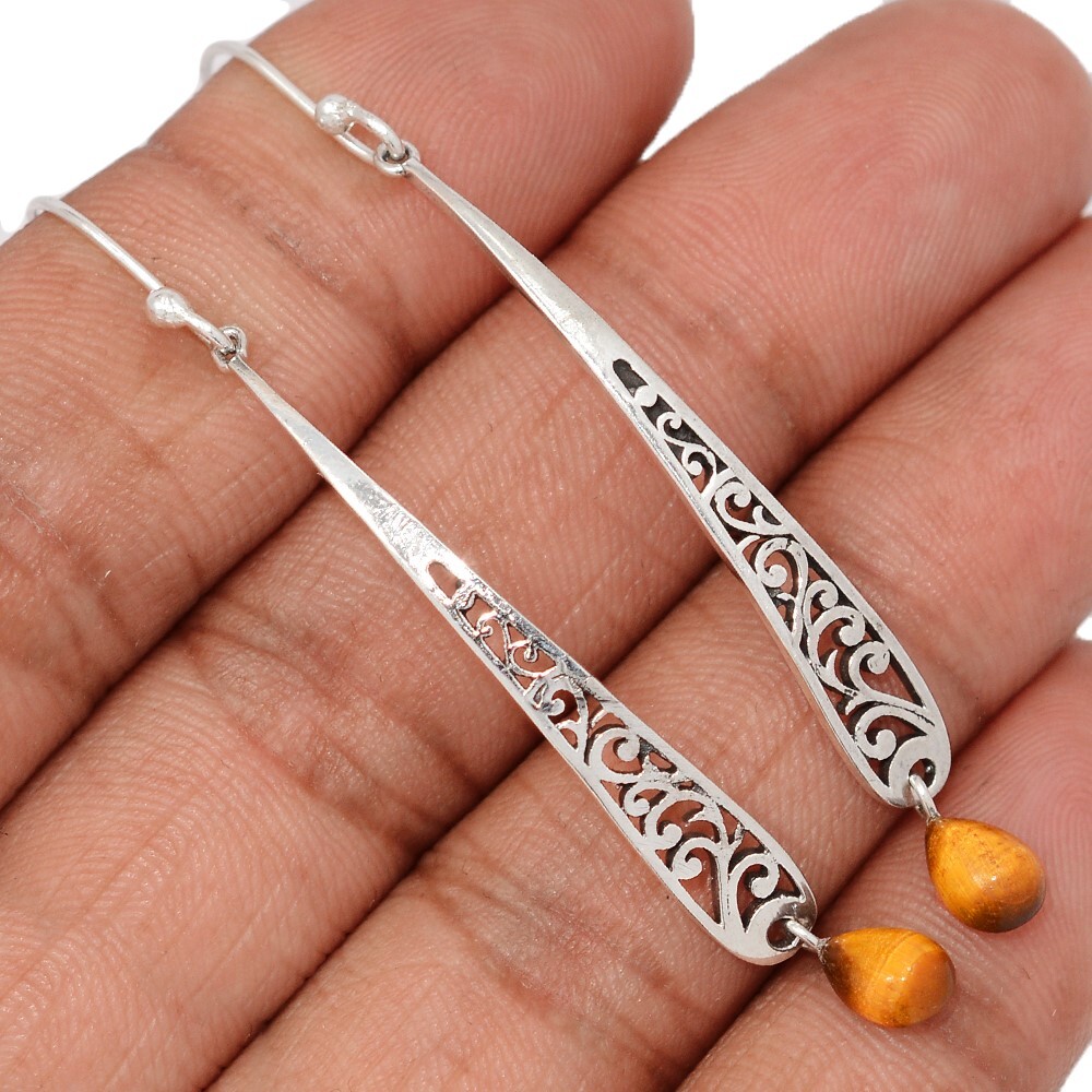 Southwest – Natural Tiger Eye – South Africa 925 Silver Earrings Jewelry CE49202