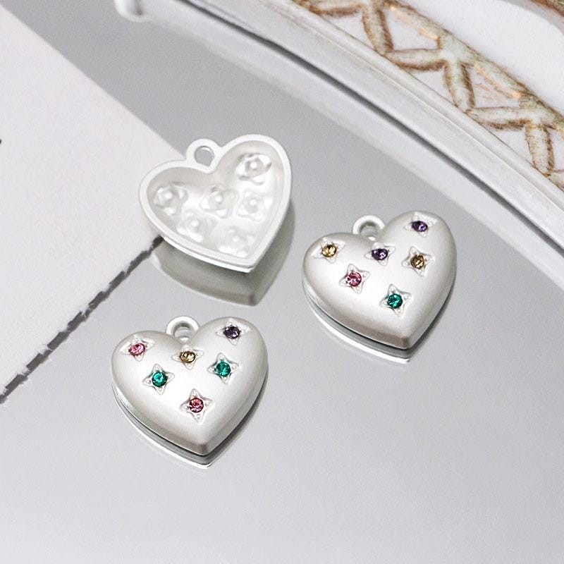 4PCS Silver Tone Alloy Rhinestone Heart Charm Pendant 15X16mm GJS234-10711