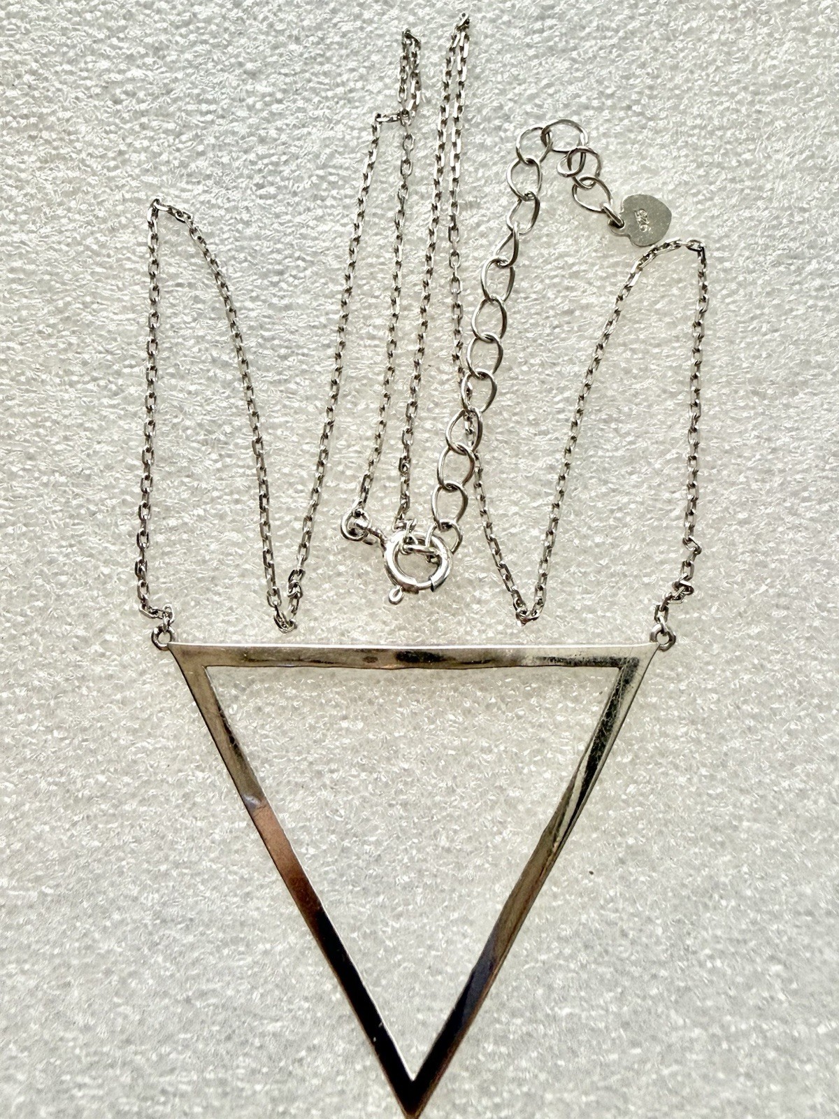 925 Sterling Silver Fixed TRIANGLE Pendant Geometric 16-18” Necklace 3.05 Grams