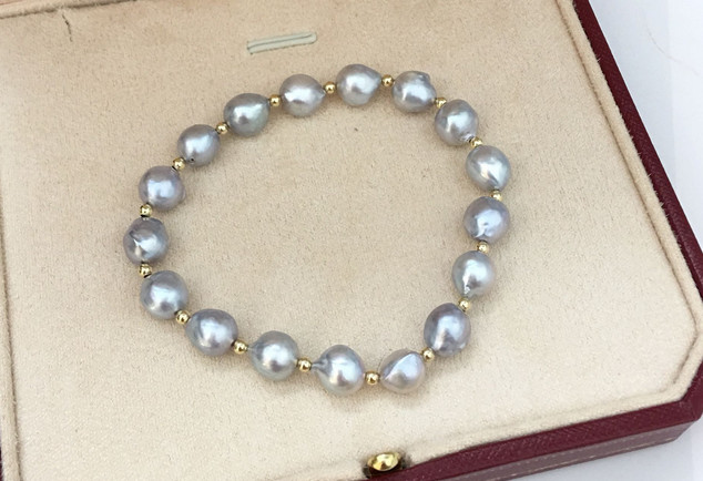 NEW 7.5″ 12-13MM GENUINE NATURAL JAPANESE AKOYA GRAY BAROQUE PEARL BRACELET