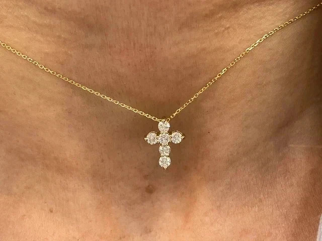 1Ctw Round Cut Lab CreatedCross Pendant 14K Yellow Gold Plated Free Chain