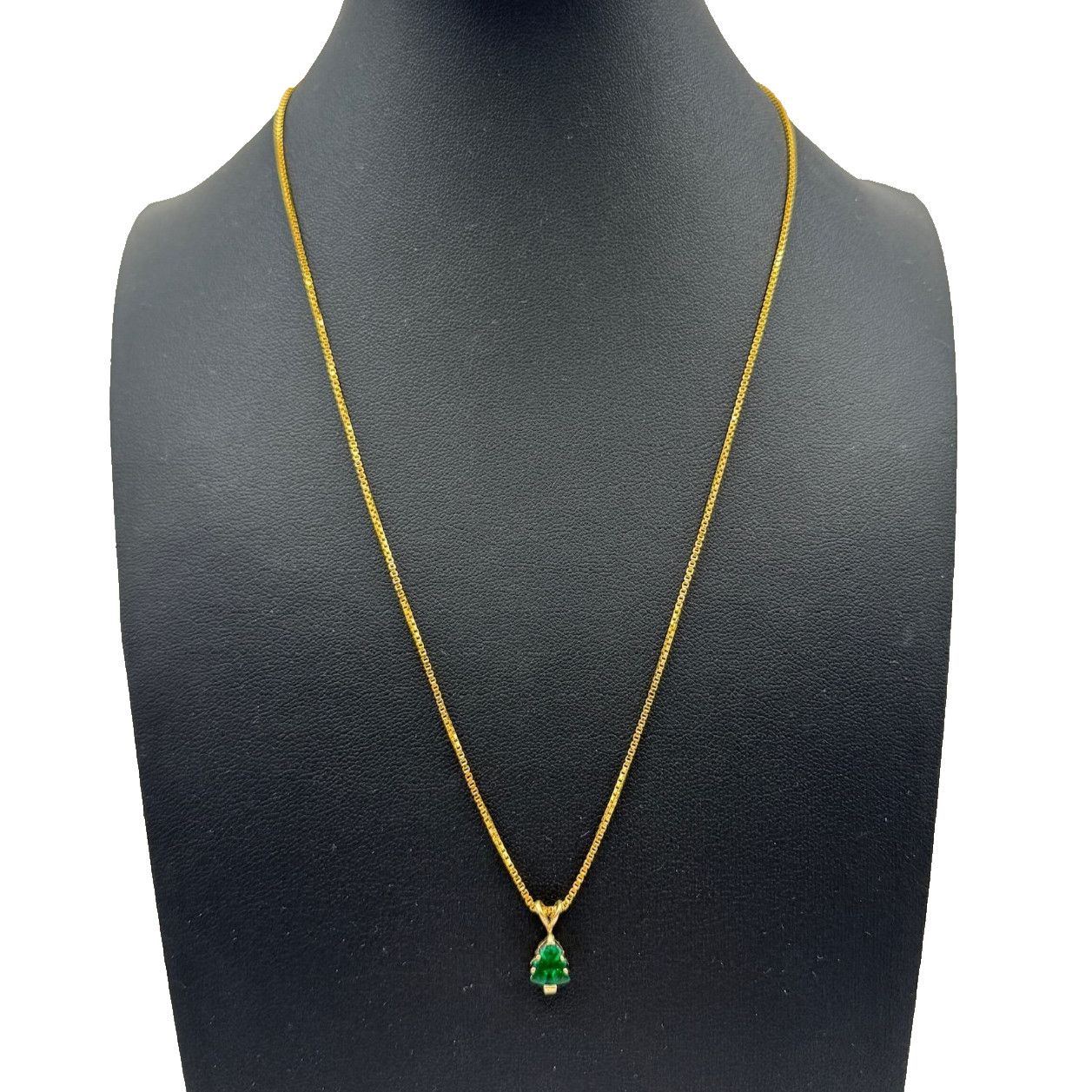 Gold Vermeil Sterling Silver 925 Chain Green Glass Pendant 18″ Necklace Tree