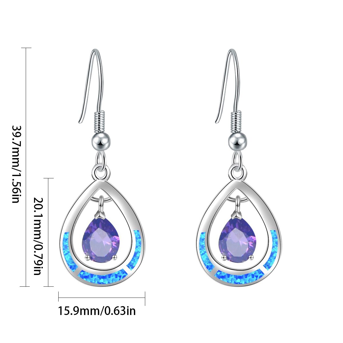 Hawaiian Blue Fire Opal Drop Shape Earrings Silver Filled For Women Girls