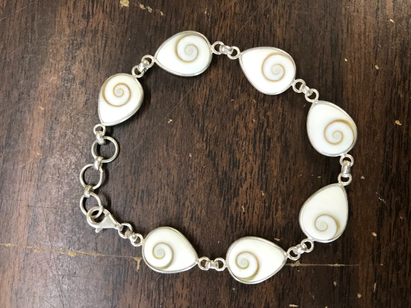 sterling silver shiva shell bracelet 8.25 inches 11 grams