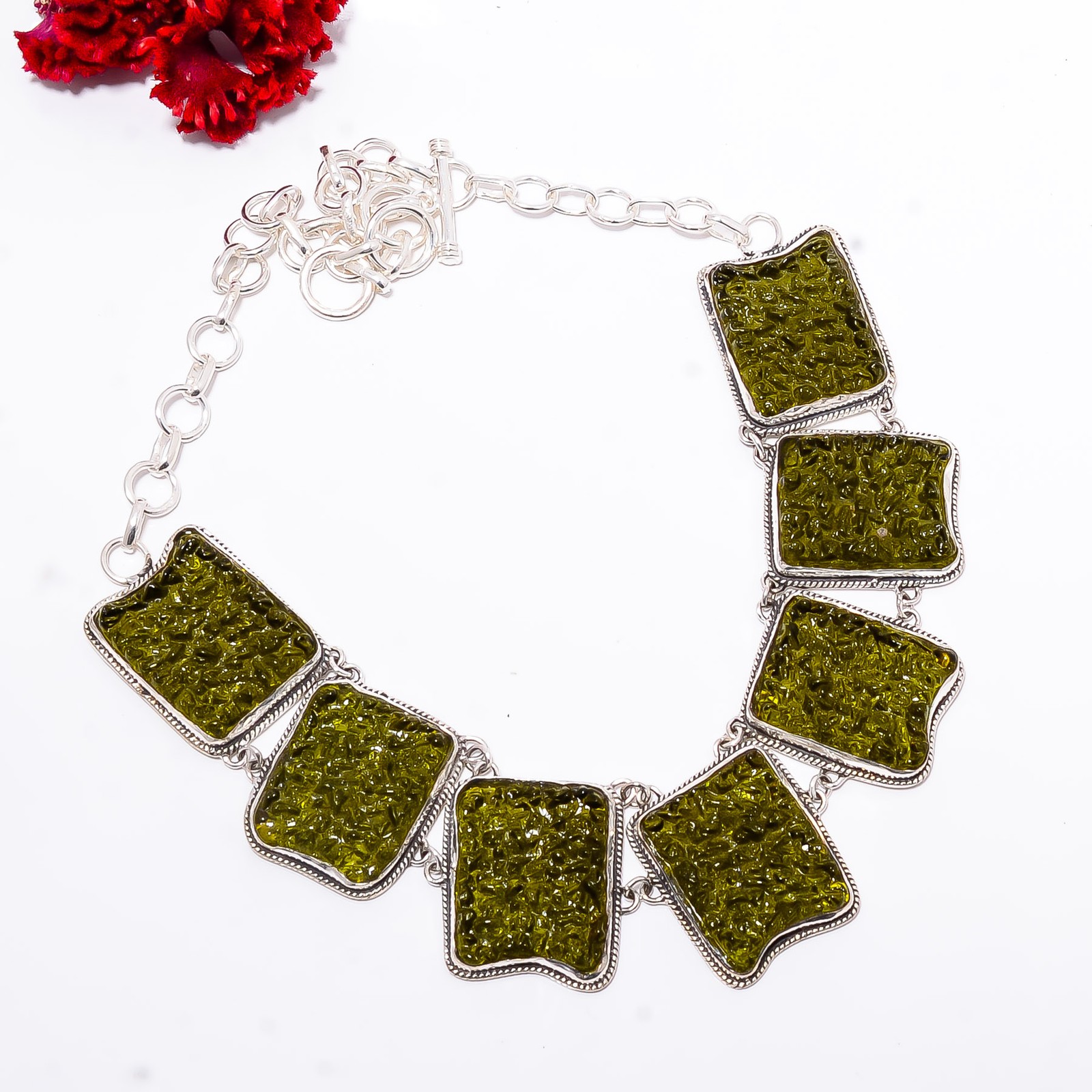 Moldavite 925 Sterling Silver Necklace Adjustable 21-23″ 17.99″ N11746