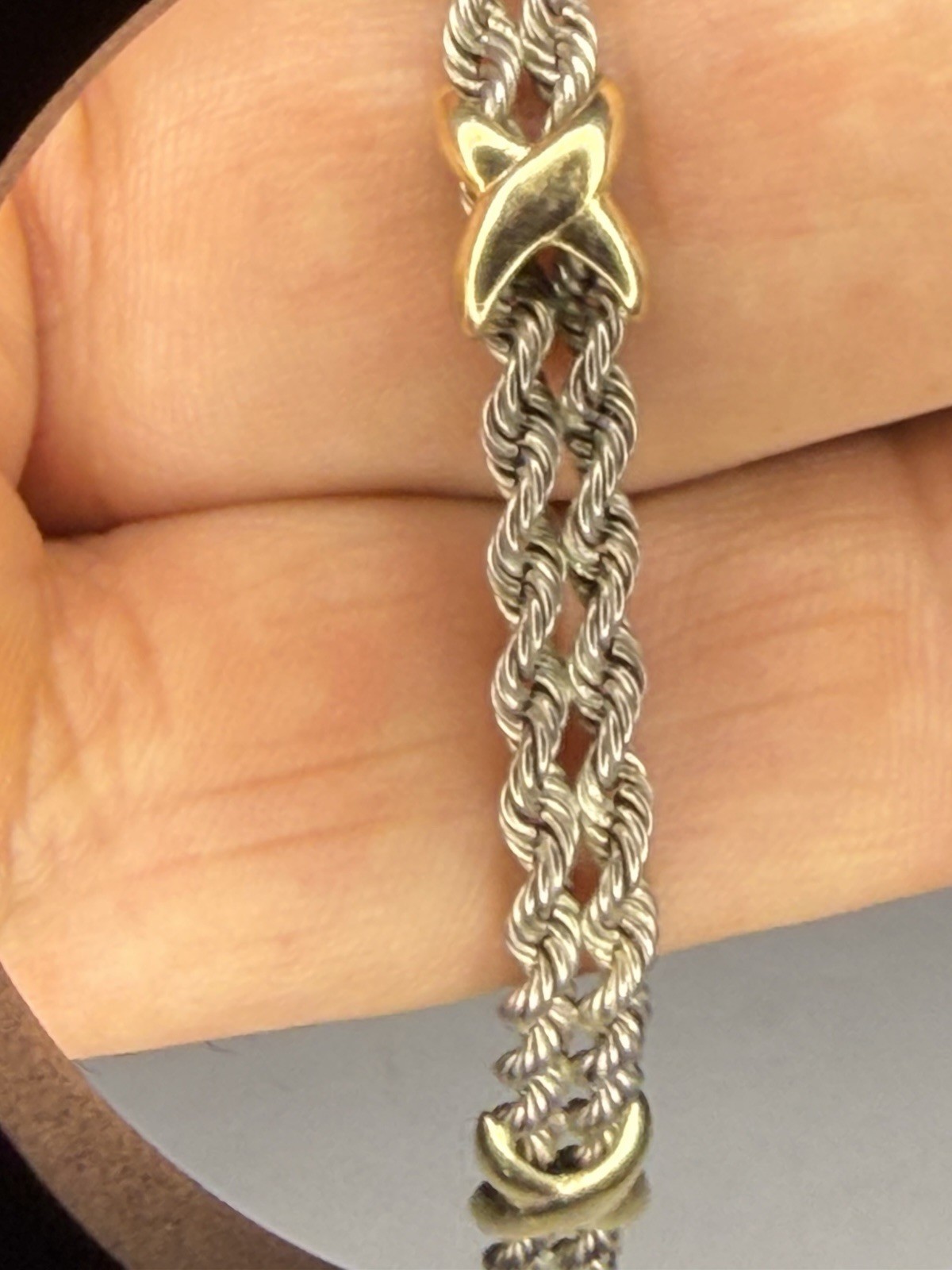 Precious Precious Sterling Silver 925 14k Gold X Double Rope Chain Bracelet 7.5″