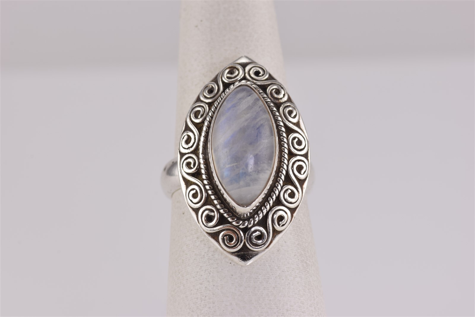 Sterling Silver 27mm Swirled Spiral Coil Moonstone Statement Band Ring 925 Sz: 6