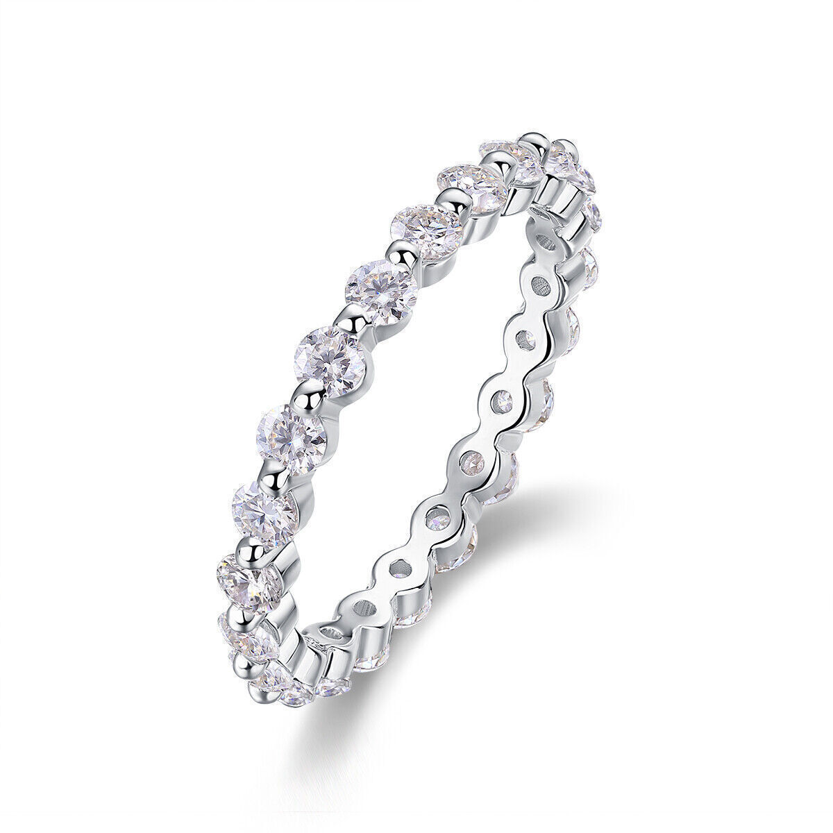 2.6MM Round Cut Moissanite Eternity Band Wedding Ring Women 925 Sterling Silver