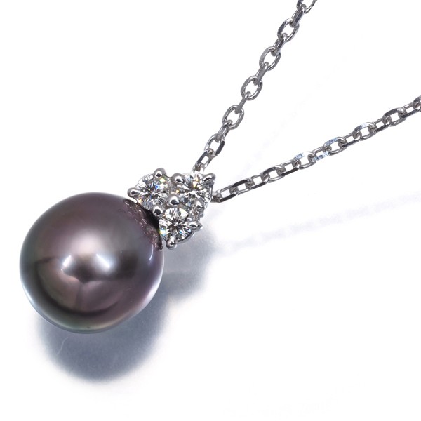 Auth Mikimoto Necklace Black South Sea Pearl 8.7mm Diamond 18K 750 White Gold