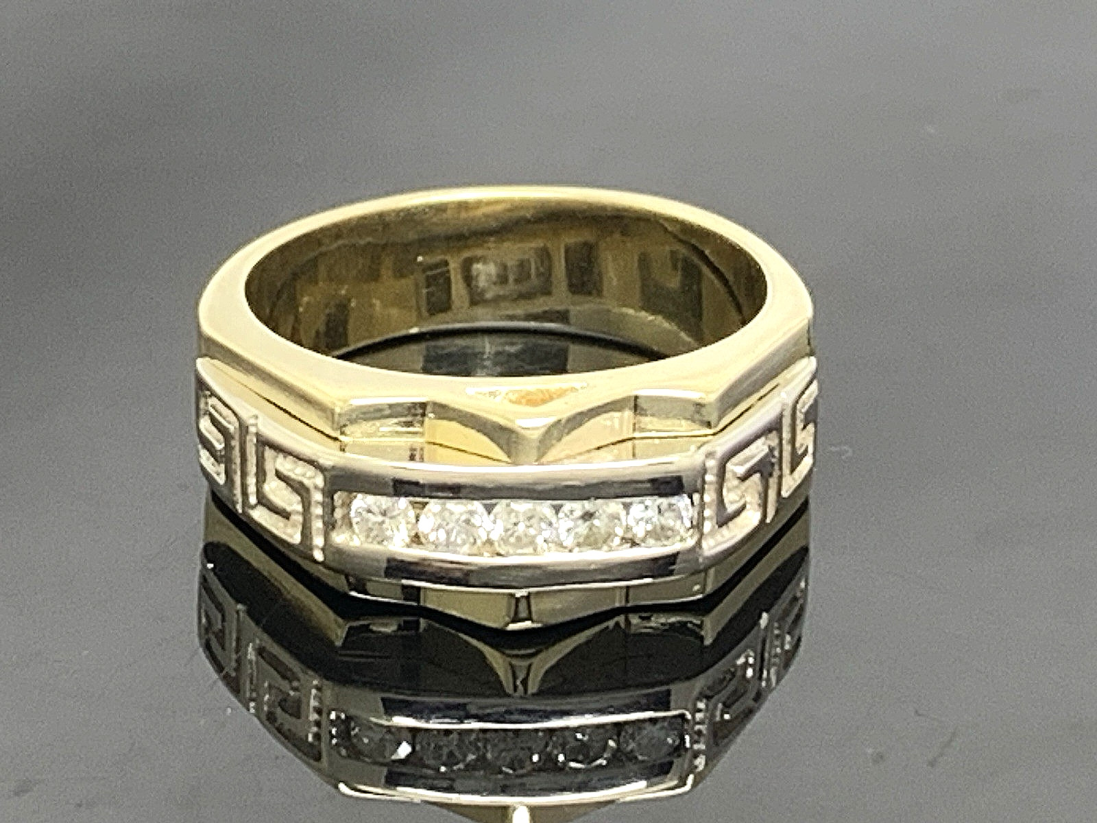 Men’s Ring 14k Yellow Gold Diamond 0.25ctw Statement Greek Key Pattern Size 11.5