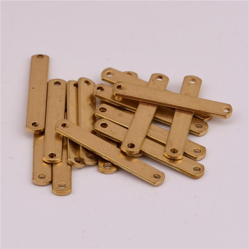 20PCS Raw Brass Round Rectangle Stick Pendant Connector 2 Holes 4X25mm BLT06
