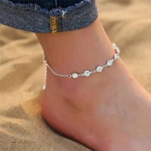 6Ct Round Lab Created Diamond Tennis Anklet For Women’s 14K White Gold Finish