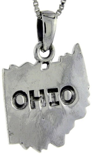925 Sterling Silver State Flat Map of Ohio Pendant 1 1/16 Inch Tall (27mm)