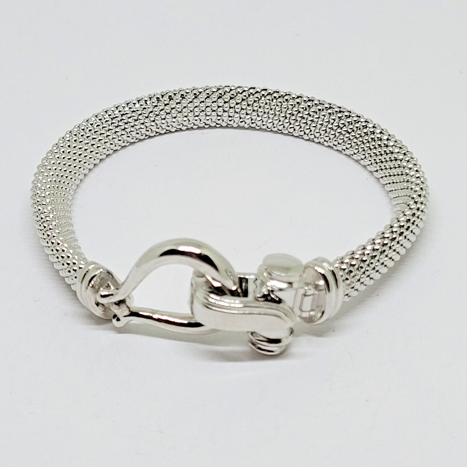 JTV Rhodium Over Sterling Silver Buckle Clasp Popcorn Chain Bracelet ~ 7.5″